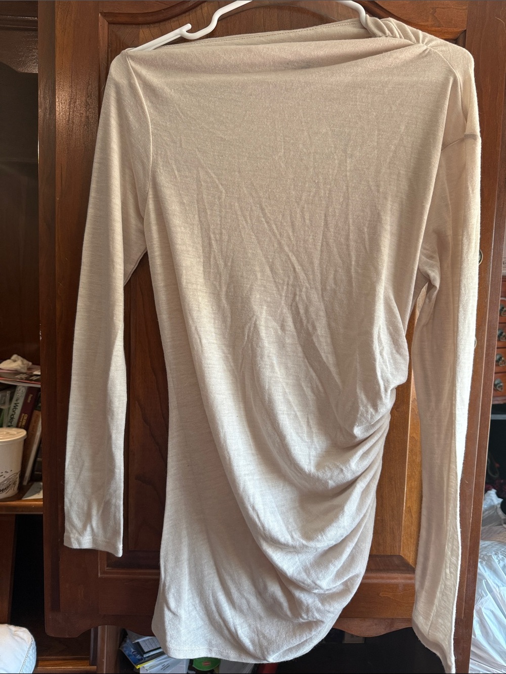 Express Long-Sleeve Draped Tunic in Cream